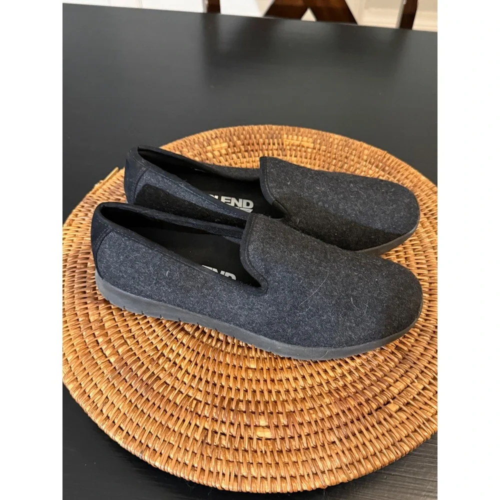 Lands End Comfort Step Womens Charcoal Gray Wool Felt Slip On Loafers Shoes